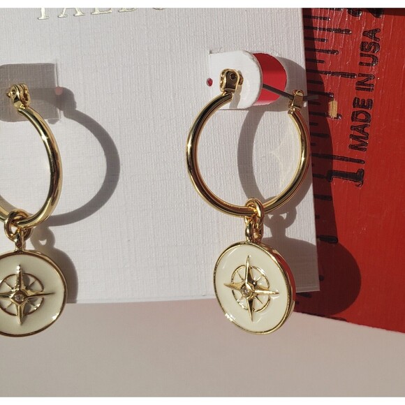 NWT Talbots Ivory Cream Enamel Drop Hoop Dangle Earrings Nautical Gift Party - Picture 7 of 8